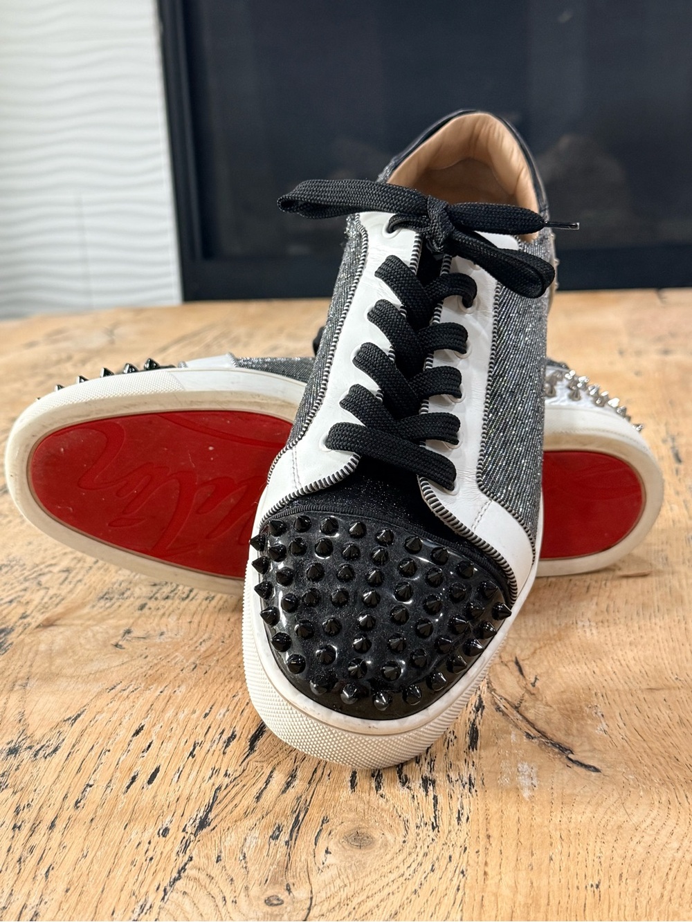 Christian Louboutin Cream Leather Sneakers with White Laces
